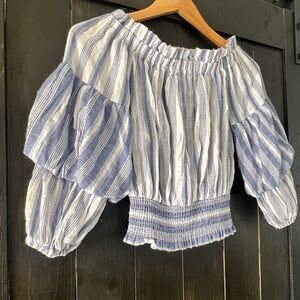 SUBOO blue and white striped off the shoulder top